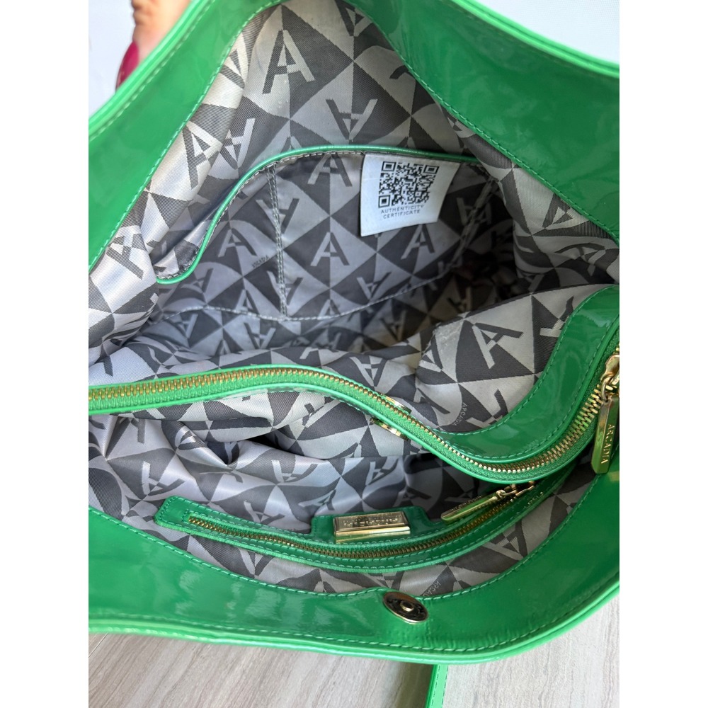 Arcadia Italy Green Patent Leather Shoulder Bag Embossed Tote Crossbody Y2K Glam - Picture 7 of 15